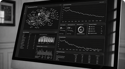 SEO für Anwälte: Monitor mit Analyse-Dashboard aus Diagrammen und Kennzahlen zur Sichtbarkeit einer Kanzlei